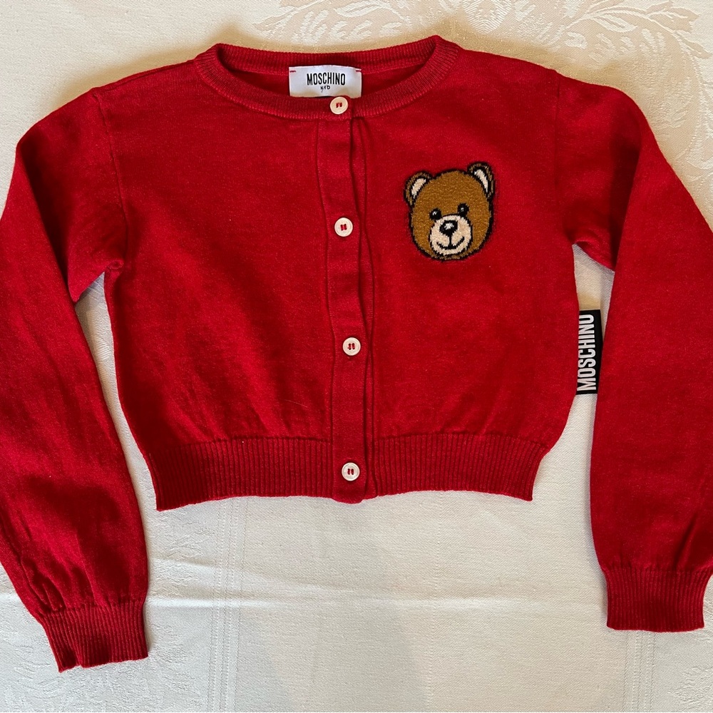 Moschino Red Kids Bear Embroidered Button Cardigan - Picture 2 of 8